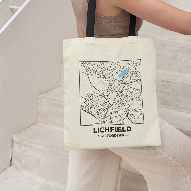 Lichfield, Staffordshire City Map Tote Bag Tragetasche (Von Creator hochgeladen)