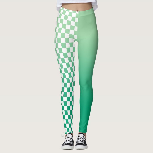 Licht bis dunkelgrünes Licht und kariertes Muster Leggings (Vorderseite)