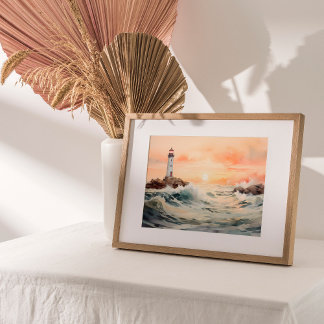 Licht: Leuchtturm Wasserfarben Kunst Poster