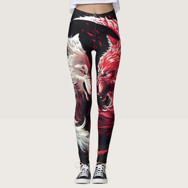 Licht Schatten Wolf Geist Tier Fantasy Leggings (Vorderseite)