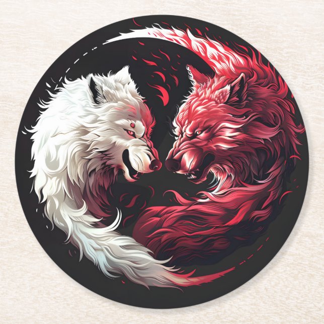 Licht Schatten Wolf Geist Tier Fantasy Runder Pappuntersetzer (Vorderseite)