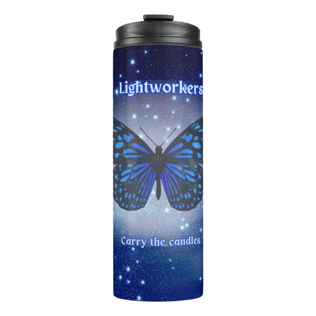 Lichtarbeiter tragen Kerzen Thermosbecher (Vorderseite)