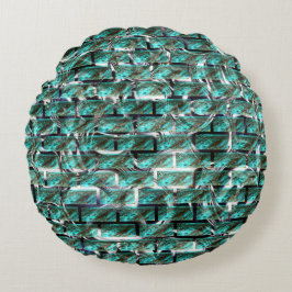 Lichtblau, Blasen in Gitter oder Ziegelwand Rundes Kissen