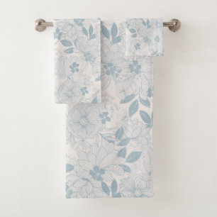 Lichtblau-graues Muster für Vintage Blume Badhandtuch Set