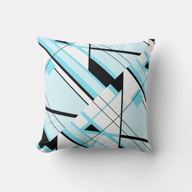 Lichtblau Schwarz-weiße diagonale geometrische Ges Kissen (Vorderseite)