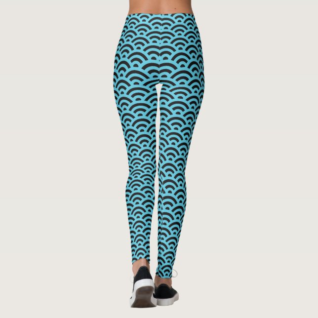 Lichtblau Symmetrisches Muster Leggings (Rückseite)