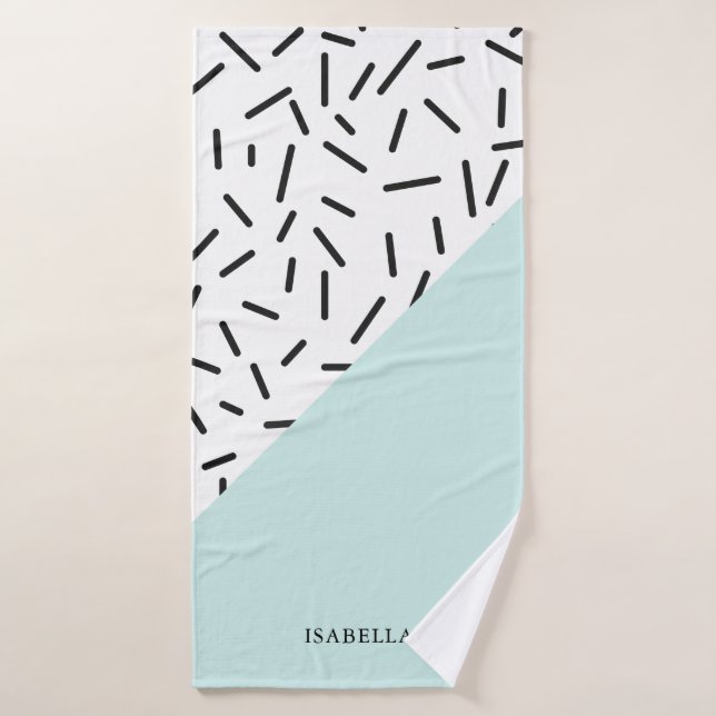 Lichtblau und geometrisches Muster Personalisiert Badehandtuch (Badehandtuch)