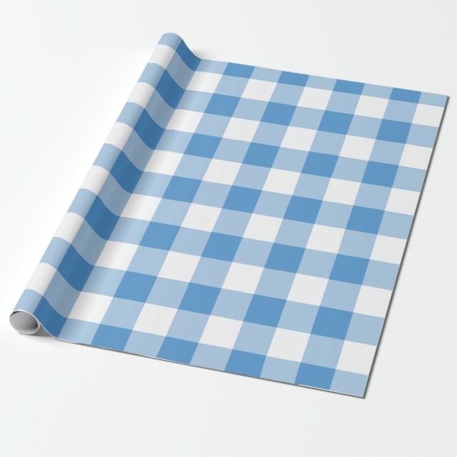 Lichtblau und weiß Gingham Muster Geschenkpapier (Ungerollt)
