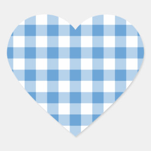 Lichtblau und weiß Gingham Muster Herz-Aufkleber