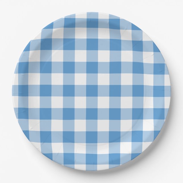 Lichtblau und weiß Gingham Muster Pappteller (Vorderseite)