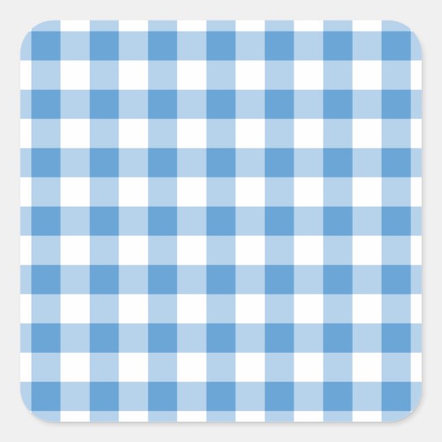 Lichtblau und weiß Gingham Muster Quadratischer Aufkleber (Vorderseite)