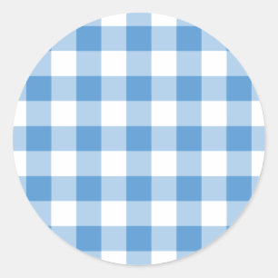 Lichtblau und weiß Gingham Muster Runder Aufkleber