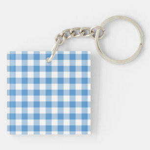 Lichtblau und weiß Gingham Muster Schlüsselanhänger