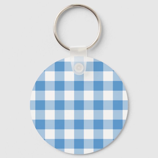 Lichtblau und weiß Gingham Muster Schlüsselanhänger (Vorderseite)