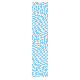 Lichtblau und weiß kariertes Prüfbrett-Muster Kurzer Tischläufer