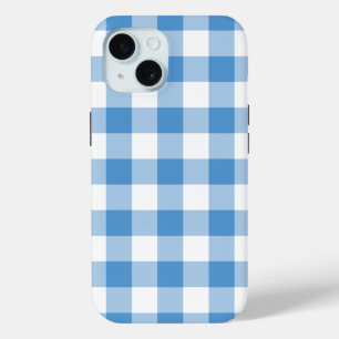 Lichtblau und weißes Gingham-Muster iPhone 15 Hülle