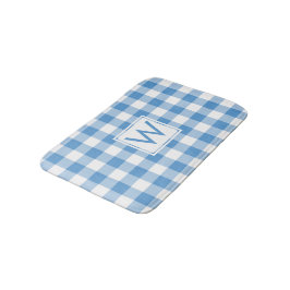 Lichtblau und weißes Gingham-Muster mit Monogramm Badematte