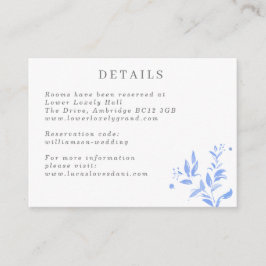 Lichtblaue Blätter Hochzeitdetails Begleitkarte