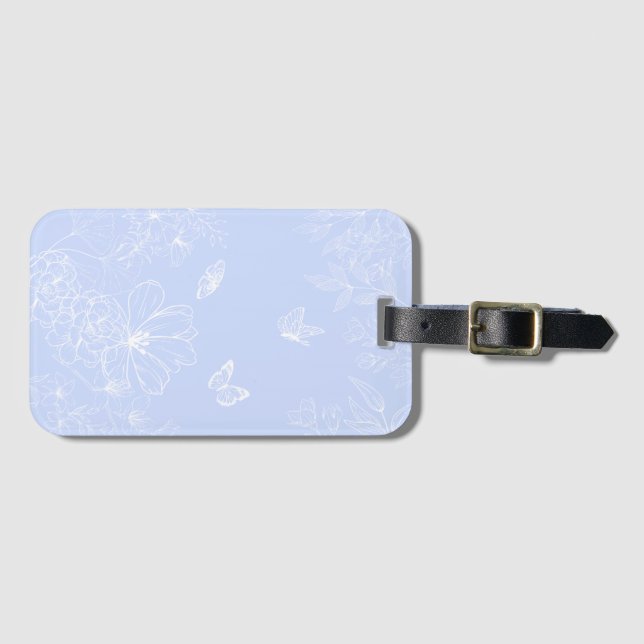 Lichtblaue Blumenmuster, floral, Minimalistisch Gepäckanhänger (Vorderseite (Horizontal))