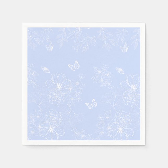 Lichtblaue Blumenmuster, floral, Minimalistisch Serviette (Vorderseite)