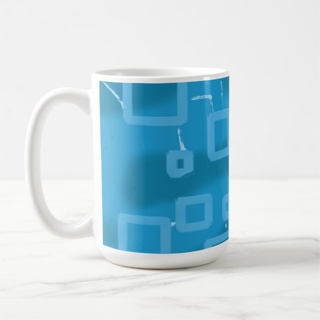 Lichtblaue geometrische Quadrate Kaffeetasse (Links)