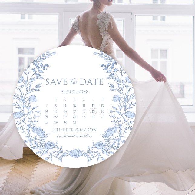 Lichtblauer Blumenkalender Save the Date Kreis Einladung (Von Creator hochgeladen)