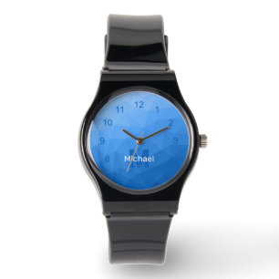Lichtblaues geometrisches Maschenmuster Monogram W Armbanduhr