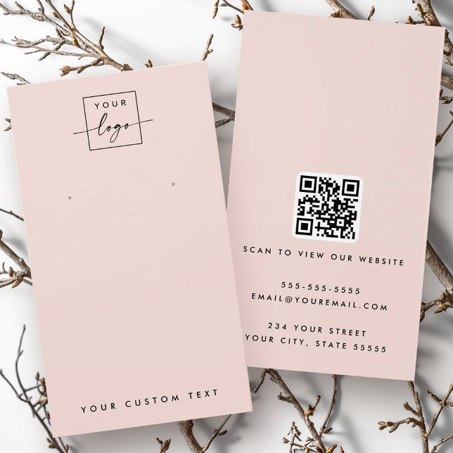 Lichtblütenrosa Logo QR Ohrring-Display-Karte (Light blush pink logo QR earring display card)