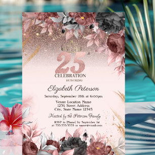 Lichter, Chic Blume Glitzer 25. Geburtstag Einladung