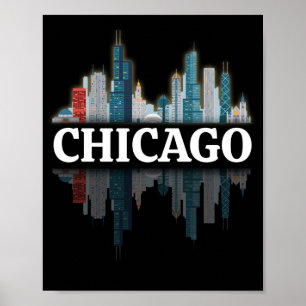 Lichter der Chicagoer Stadtsilhouette bei Nacht Poster