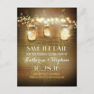 Lichter & Mason Gläser rustikale SAVE THE DATE Pos Ankündigungspostkarte