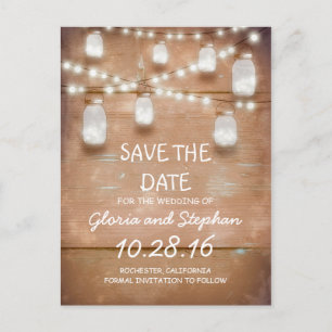 Lichter & Mason Gläser rustikale SAVE THE DATE Pos Ankündigungspostkarte