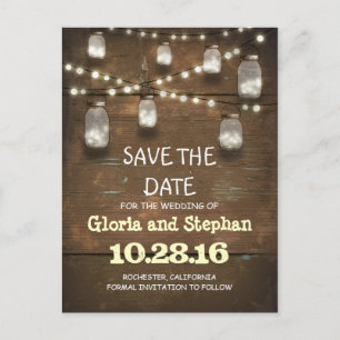 Lichter & Mason Gläser rustikale SAVE THE DATE Pos Ankündigungspostkarte