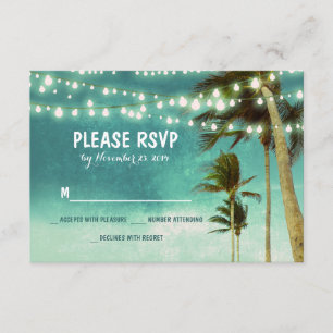 Lichter & Palmen Strand aquamarine Hochzeitskarten RSVP Karte