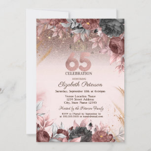 Lichter, schicke Blumen Glitter 25. Geburtstag Einladung