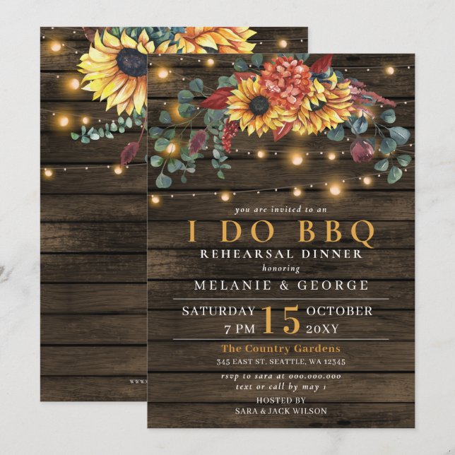 Lichter Sonnenblumen Ich mache GRILLEN Probe Abend Einladung (Vorne/Hinten)