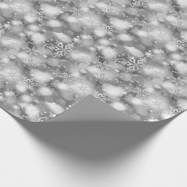 Lichter u. Schneeflocken, Silber - Weihnachten Geschenkpapier (Ecke)