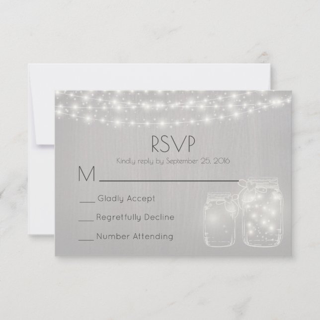 Lichter und Mason Jars Rustikale Hochzeit RSVP (Vorderseite)