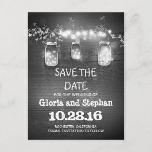 Lichter und Maurerkirschen rustikal SAVE THE DATE Ankündigungspostkarte