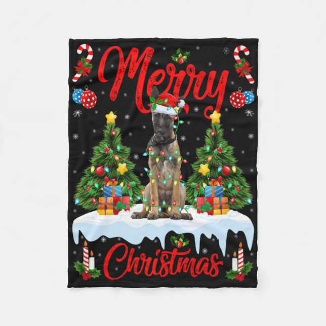 Lichter Weihnachtsbaum Santa Belgischer Malinois H Fleecedecke (Vorderseite)