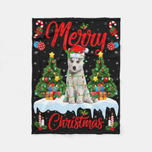 Lichter Weihnachtsbaum Santa Sibirischer Husky Hun Fleecedecke