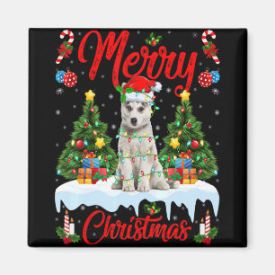 Lichter Weihnachtsbaum Santa Sibirischer Husky Hun Magnet