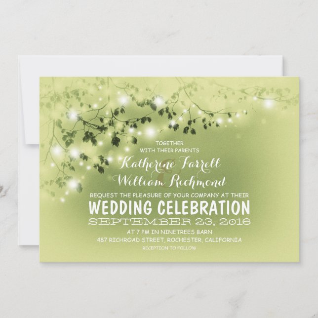 Lichtereihe mit grüner Hochzeit Einladung (Vorderseite)