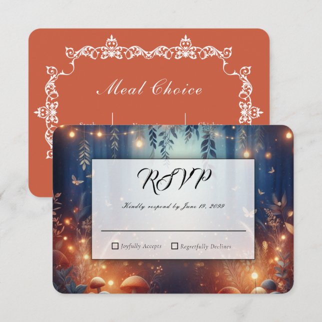 Lichterfee und mondbeschienene Waldmagie RSVP Karte (Vorne/Hinten)