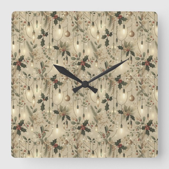 Lichterfee, Wald Hell Quadratische Wanduhr (Vorderseite)