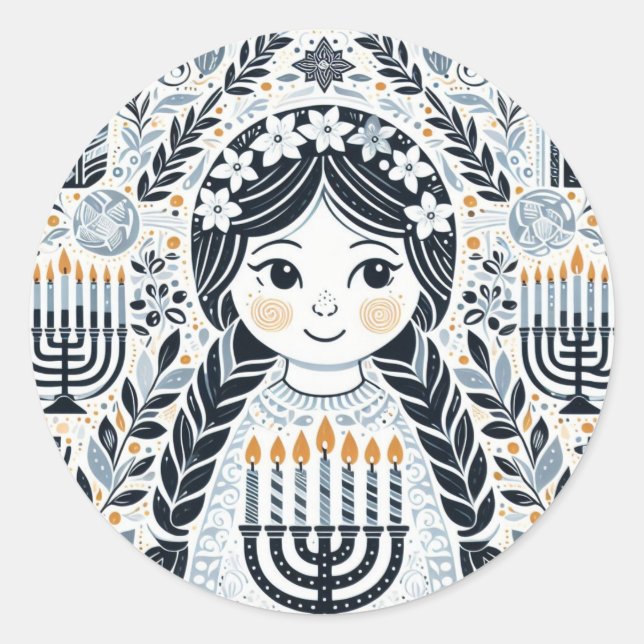 Lichterfest: Chanukka Sameach Aufkleber  (Vorderseite)