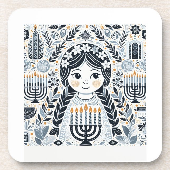 Lichterfest: Hanukkah Sameach Aufkleber  Getränkeuntersetzer (Vorderseite)