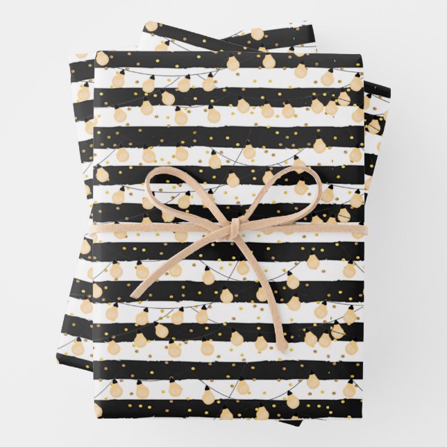 Lichterfolge auf Schwarz-weißen Streifen Geschenkpapier Set (Beispiel)