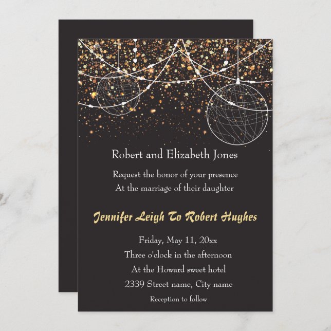 Lichterfolge Gold Confetti Hochzeit Einladung (Vorne/Hinten)