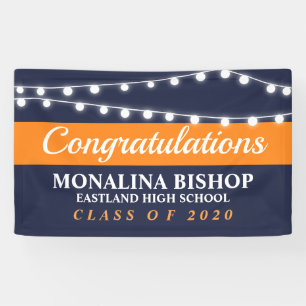 Lichterfolge Navy Blue Orange Class of 2020 Banner